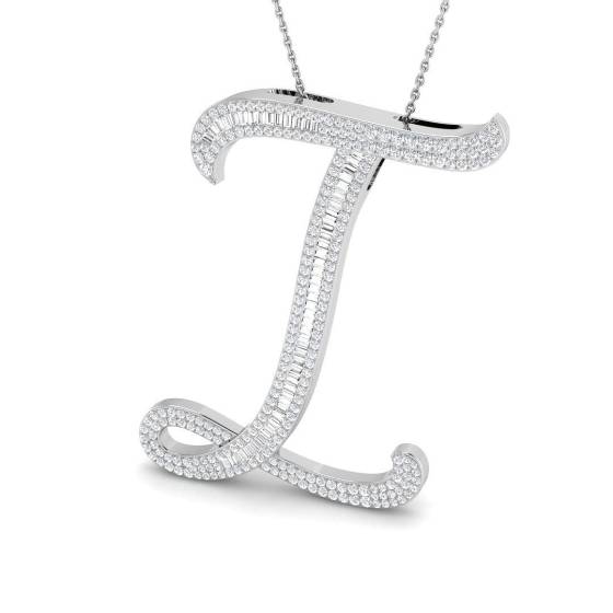 1.33ct SI2/G Round cut Diamond Initials Pendant in 9k White Gold