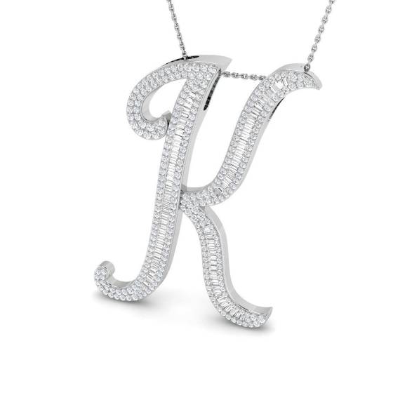 1.52ct SI2/G Round cut Diamond Initials Pendant in 9k White Gold