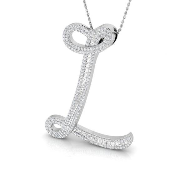 1.46ct SI2/G Round cut Diamond Initials Pendant in 9k White Gold