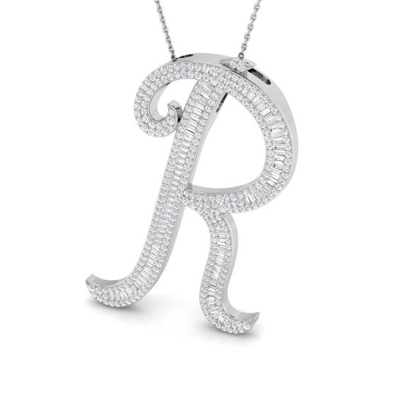 1.73ct SI2/G Round cut Diamond Initials Pendant in 9k White Gold