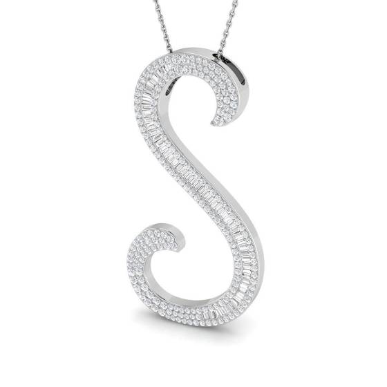 1.35ct SI2/G Round cut Diamond Initials Pendant in 9k White Gold