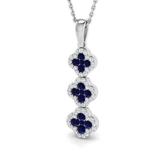 0.67ct SI2/G Round cut Blue Sapphire Gemstone Pendant in 18k White Gold