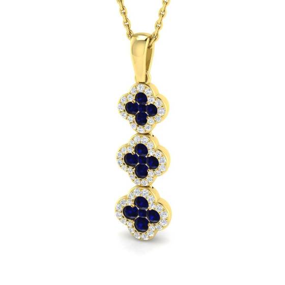 0.67ct SI2/G Round cut Blue Sapphire Gemstone Pendant in 18k Yellow Gold