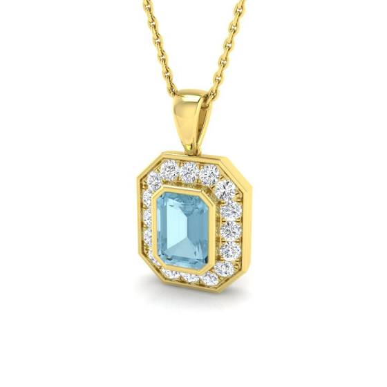 1.08ct SI2/G Emerald cut Aquamarine Gemstone Pendant in 18k Yellow Gold