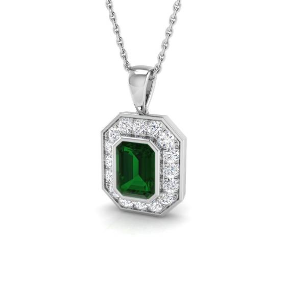 1.30ct SI2/G Emerald cut Green Emerald Gemstone Pendant in 18k White Gold