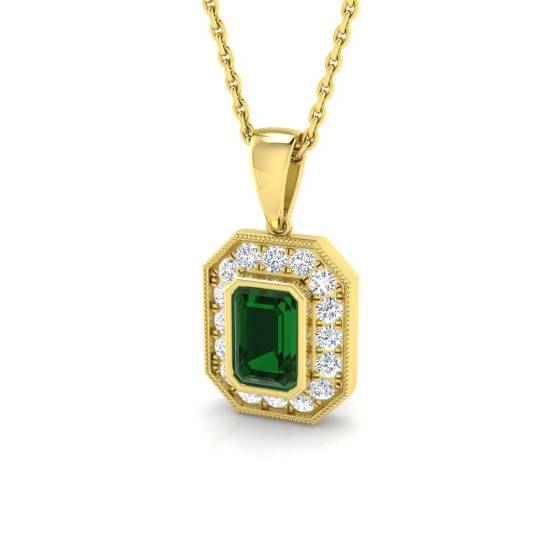 0.81ct SI2/G Emerald cut Emerald Gemstone Pendant in 18k Yellow Gold