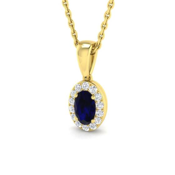 0.46ct SI2/G Oval cut Blue Sapphire Gemstone Pendant in 18k Yellow Gold