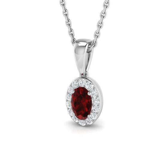 0.46ct SI2/G Oval cut Ruby Gemstone Pendant in 18k White Gold