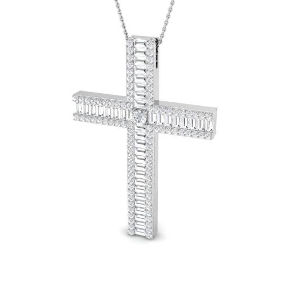 3.83ct SI1/G Round cut Diamond Cross Pendant in 9k White Gold