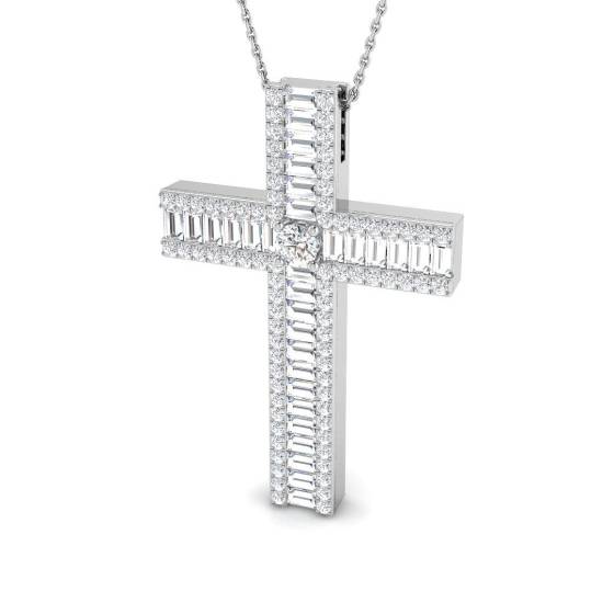 2.91ct SI1/G Round cut Diamond Cross Pendant in 9k White Gold