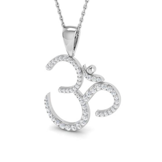 0.30ct SI2/G Round cut Diamond Om Pendant in 18k White Gold