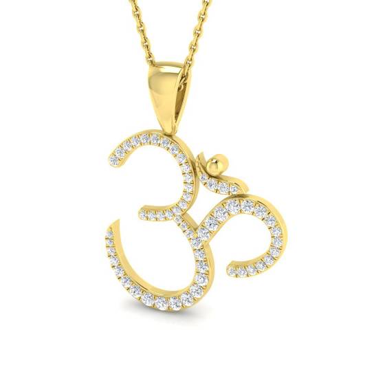 0.30ct SI2/G Round cut Diamond Om Pendant in 18k Yellow Gold