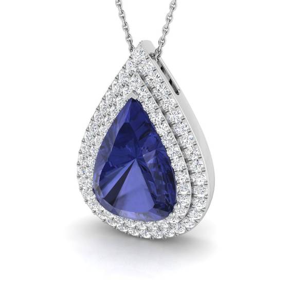 8.94ct SI2/G Pear cut Tanzanite Gemstone Pendant in 18k White Gold