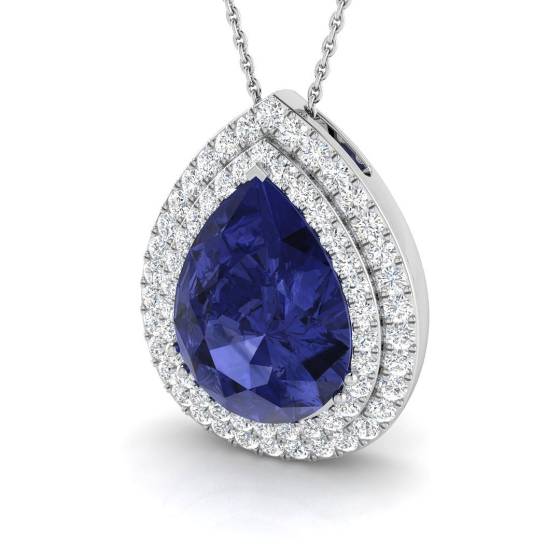 9.49ct SI2/G Pear cut Tanzanite Gemstone Pendant in 18k White Gold