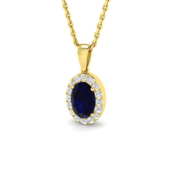 0.61ct SI2/G Oval cut Blue Sapphire Gemstone Pendant in 18k Yellow Gold