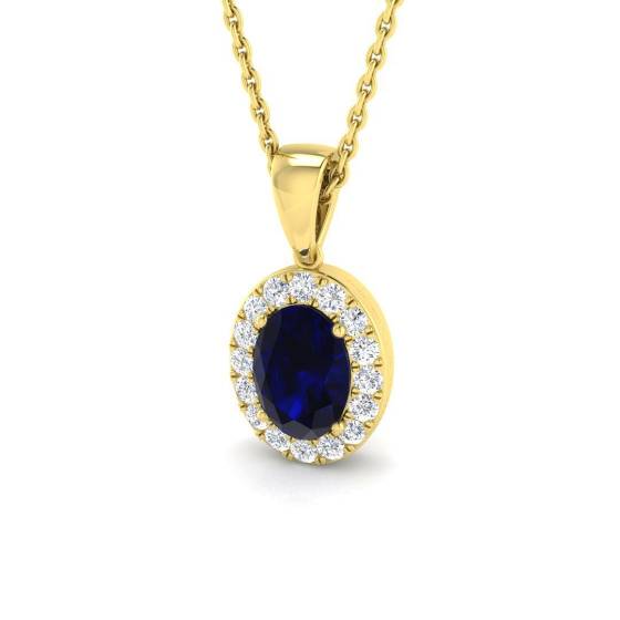 1.23ct SI2/G Oval cut Blue Sapphire Gemstone Pendant in 18k Yellow Gold