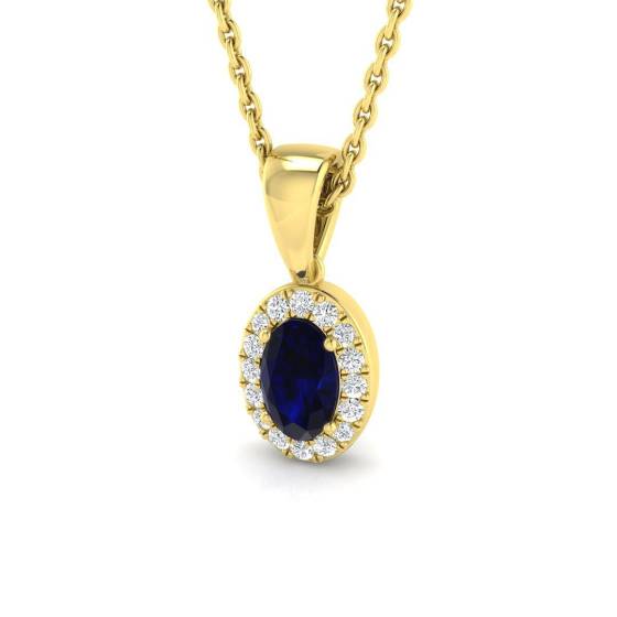 0.45ct SI2/G Oval cut Blue Sapphire Gemstone Pendant in 18k Yellow Gold