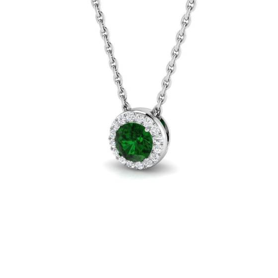 0.23ct SI2/G Round cut Emerald Gemstone Pendant in 18k White Gold