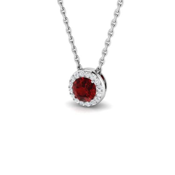 0.27ct SI2/G Round cut Ruby Gemstone Pendant in 18k White Gold