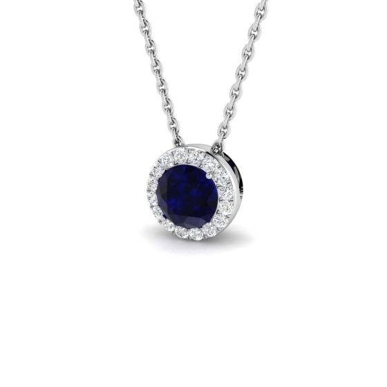 0.54ct SI2/G Round cut Blue Sapphire Gemstone Pendant in 18k White Gold