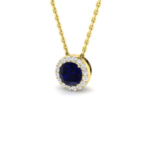 0.54ct SI2/G Round cut Blue Sapphire Gemstone Pendant in 18k Yellow Gold