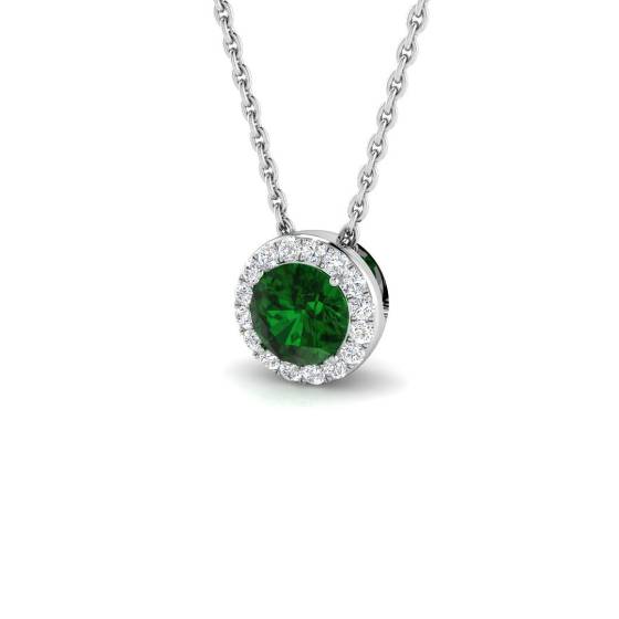 0.44ct SI2/G Round cut Emerald Gemstone Pendant in 18k White Gold