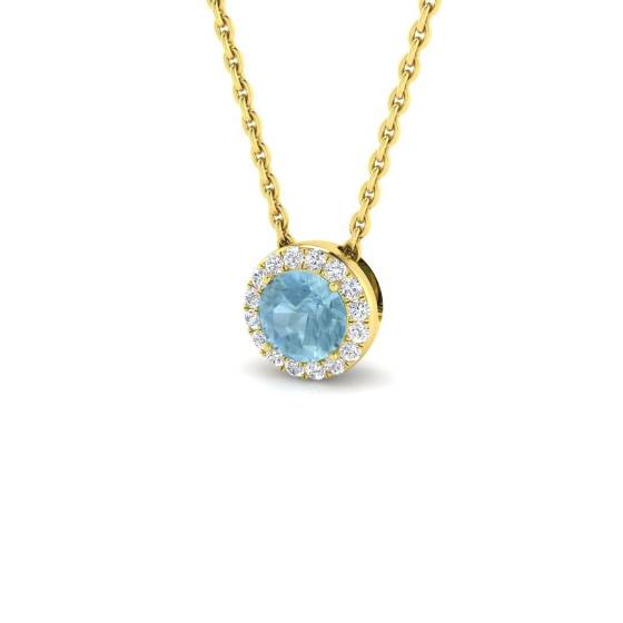 0.30ct SI2/G Round cut Aquamarine Gemstone Pendant in 18k Yellow Gold