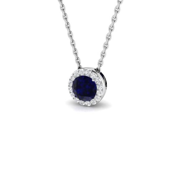 0.39ct SI2/G Oval cut Blue Sapphire Gemstone Pendant in 18k White Gold