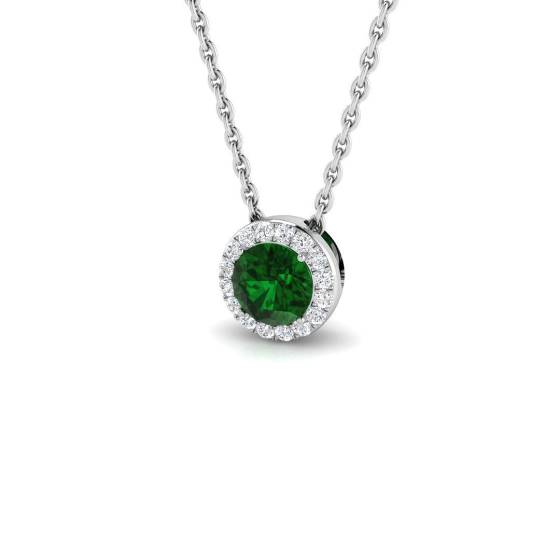 0.30ct SI2/G Round cut Emerald Gemstone Pendant in 18k White Gold