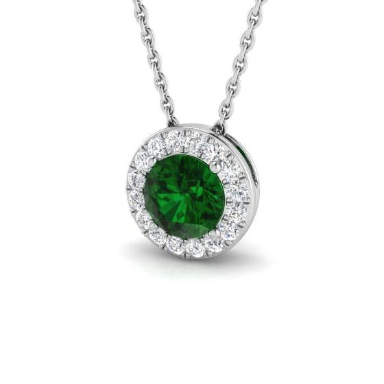 0.61ct SI2/G Round cut Emerald Gemstone Pendant in 18k White Gold