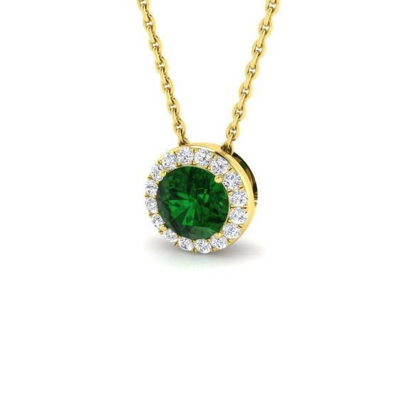 0.61ct SI2/G Round cut Emerald Gemstone Pendant in 18k Yellow Gold