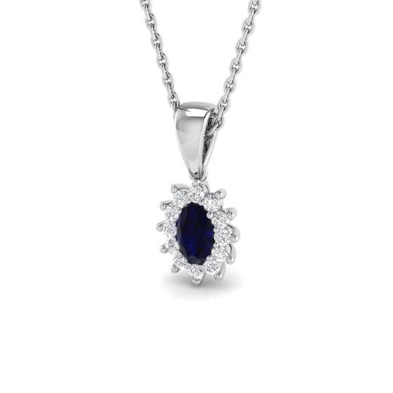 0.44ct SI2/G Oval cut Blue Sapphire Gemstone Pendant in 18k White Gold