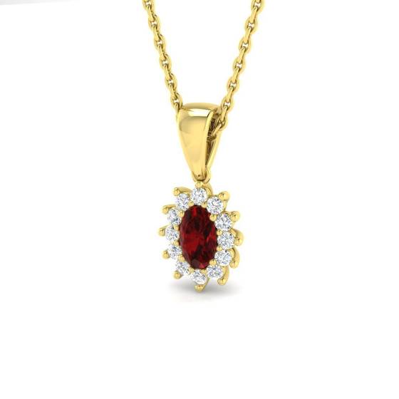 0.42ct SI2/G Oval cut Ruby Gemstone Pendant in 18k Yellow Gold