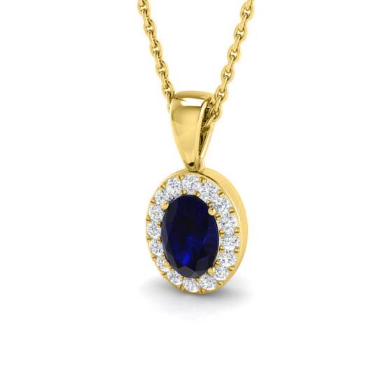 0.90ct SI2/G Oval cut Blue Sapphire Gemstone Pendant in 18k Yellow Gold