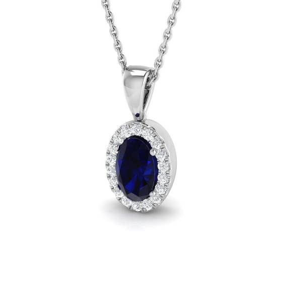 1.21ct SI2/G Oval cut Blue Sapphire Gemstone Pendant in 18k White Gold