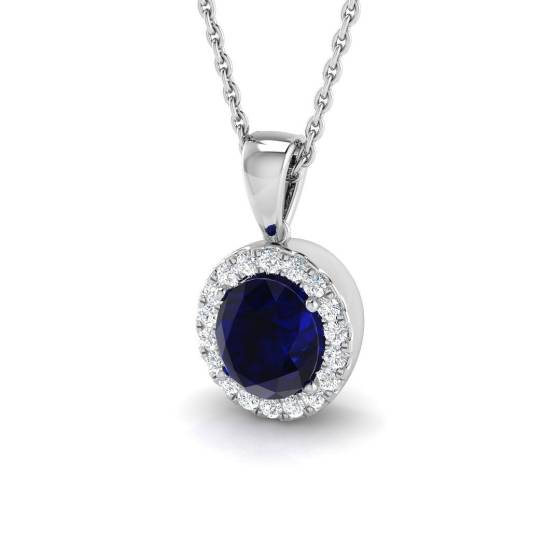 1.75ct SI2/G Oval cut Blue Sapphire Gemstone Pendant in 18k White Gold