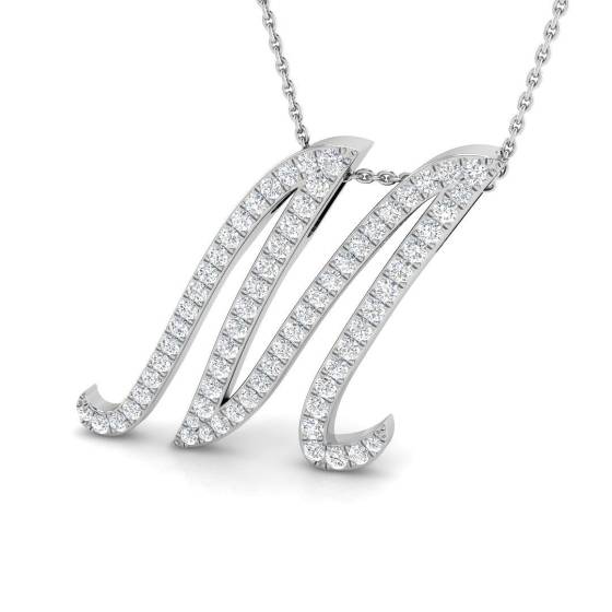 0.88ct SI2/G Round cut Diamond Initials Pendant in 9k White Gold