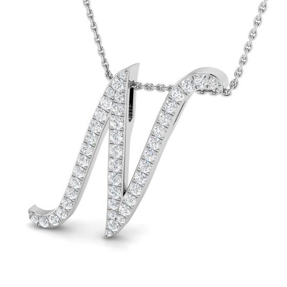 0.58ct SI2/G Round cut Diamond Initials Pendant in 9k White Gold