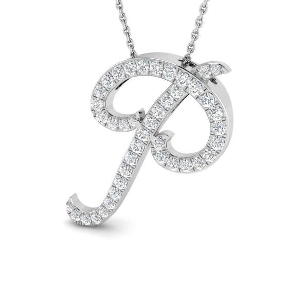 0.60ct SI2/G Round cut Diamond Initials Pendant in 9k White Gold