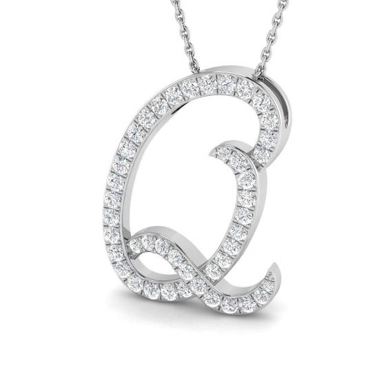 0.67ct SI2/G Round cut Diamond Initials Pendant in 9k White Gold