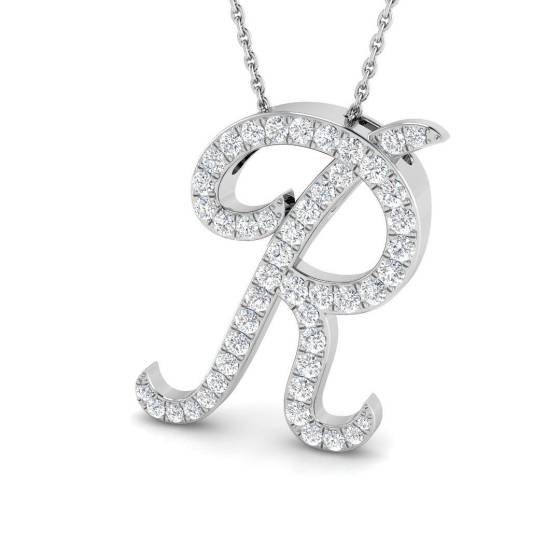 0.74ct SI2/G Round cut Diamond Initials Pendant in 9k White Gold