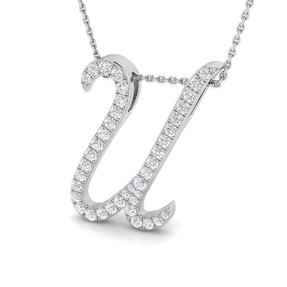 0.59ct SI2/G Round cut Diamond Initials Pendant in 9k White Gold