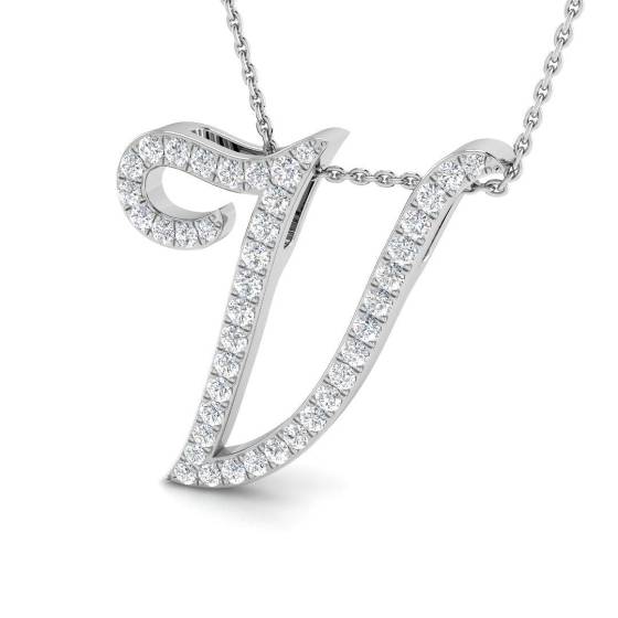 0.61ct SI2/G Round cut Diamond Initials Pendant in 9k White Gold