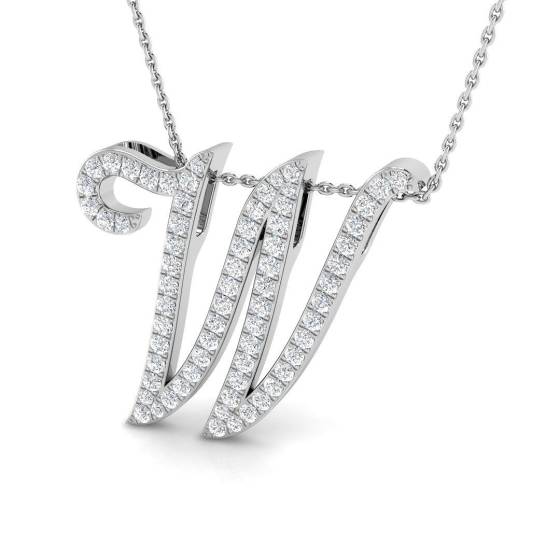 0.81ct SI2/G Round cut Diamond Initials Pendant in 9k White Gold