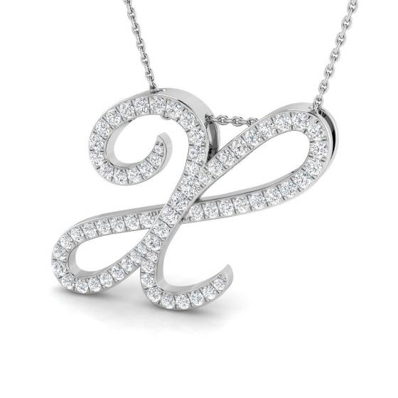 0.97ct SI2/G Round cut Diamond Initials Pendant in 9k White Gold