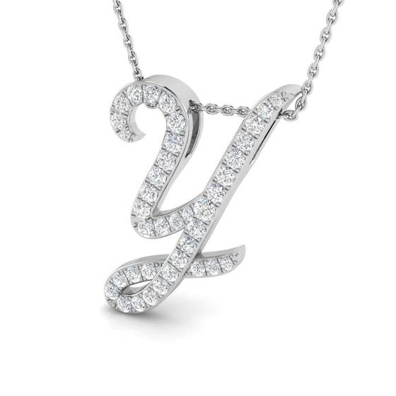 0.55ct SI2/G Round cut Diamond Initials Pendant in 9k White Gold