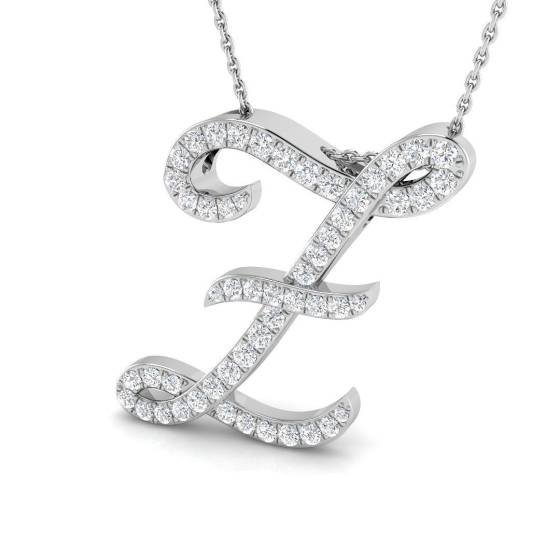 0.65ct SI2/G Round cut Diamond Initials Pendant in 9k White Gold