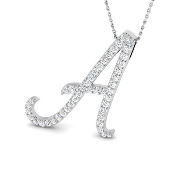 1.22ct SI2/G Round cut Diamond Initials Pendant in 9k White Gold