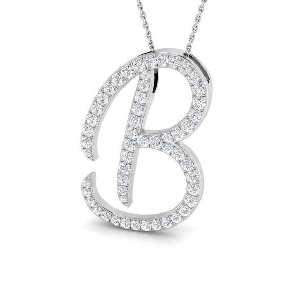 1.35ct SI2/G Round cut Diamond Initials Pendant in 9k White Gold