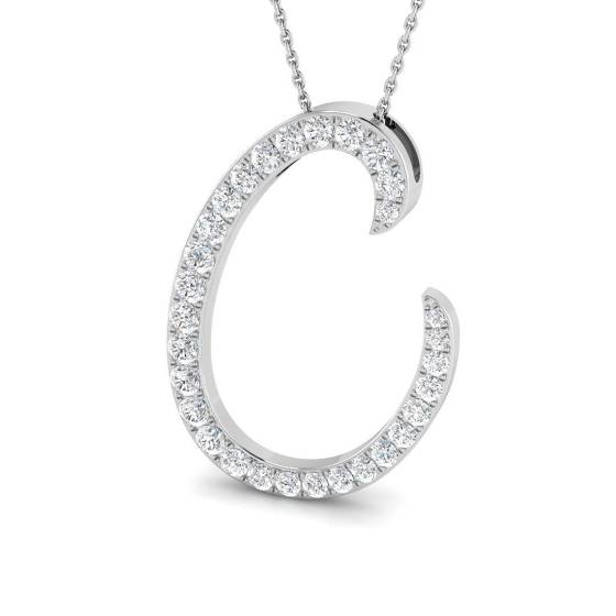 1.19ct SI2/G Round cut Diamond Initials Pendant in 9k White Gold